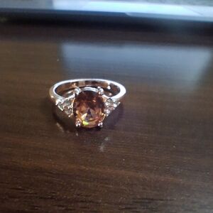 Elegant rose gold plated and champagne colored Gemstone Ring size 10